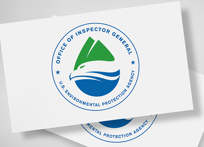 EPA logo with simplified graphics representing a water drop with mountains on top with a bald eagle head in the center