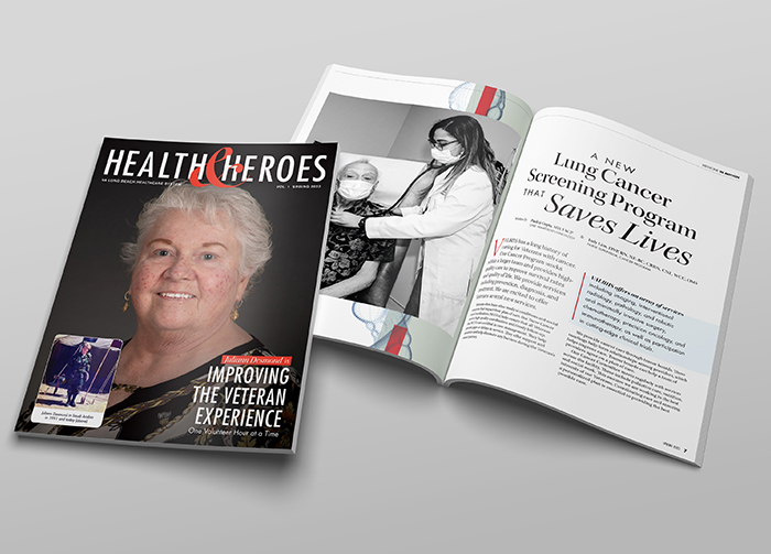 Cover and inside spread of Health & Heroes magazine.